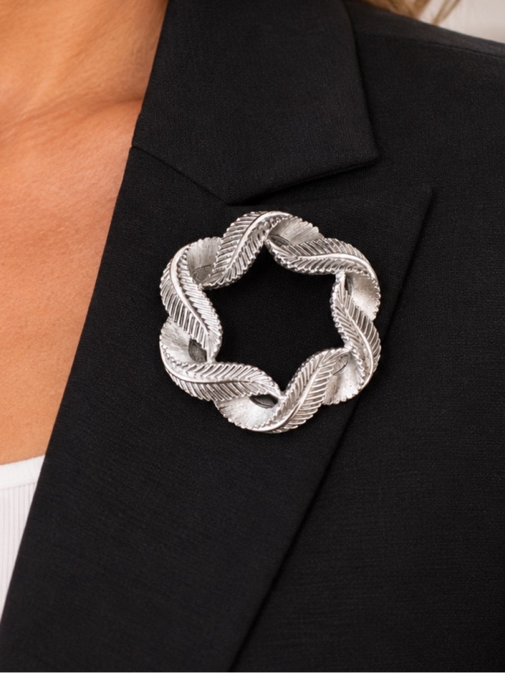 Trifari Silver Tone Leaf Wreath Brooch